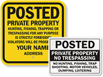 Posted No Hunting Signs