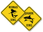 Shark, Whale, Mermaid Crossing Signs