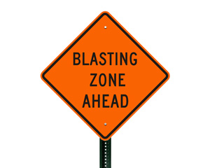 Blasting Zone Ahead Sign With Post