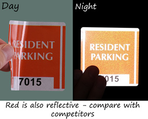 Translucent red of parking sticker is reflective, too!