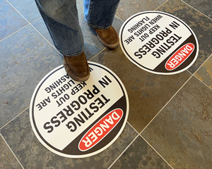Testing in progress floor signs