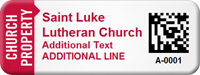 2D Personalized Church Property Barcode Asset Tag