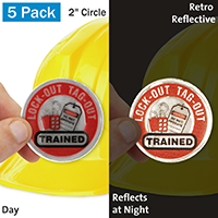 Lock Out Tag Out Trained Hard Hat Label