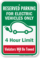 Reserved Parking Electric Vehicles 4 Hour Limit Sign