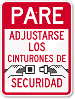 Pare  Adjustarse Los Cinturones De Securidad Sign