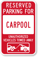Reserved Parking For Car Pool Sign