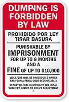 California Dumping Is Forbidden by Law Sign