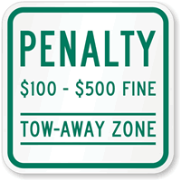 Tow Away Zone Virginia Handicap Supplementary Sign