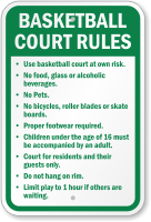 Basketball Court Rules No Food No pets Sign