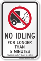 Philadelphia City No Truck Idling For Longer Than 5 Minutes Sign