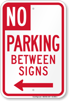 No Parking Between Signs Left Arrow