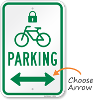 Bicycle Parking Sign with Lock Symbol and Arrow