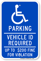 Parking Vehicle ID Required Handicapped Sign