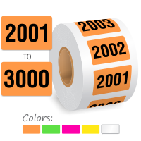 2001 to 3000 Consecutively Pre Numbered Roll Of Labels