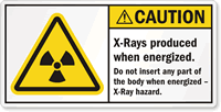X Rays Produced When Energized. X Ray Hazard Label
