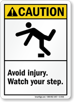 Caution (ANSI) Avoid Injury Watch Step Sign