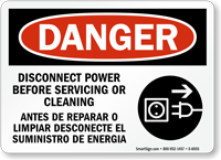 Bilingual Disconnect Power Before Servicing Sign