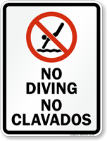 Bilingual No Diving Sign with Symbol