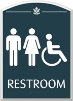Restroom with Male/Female/ISA Handicapped Graphic Braille Sign