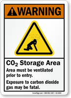 CO2 Storage Area Ventilate Area Warning Sign