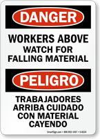 Danger Workers Above Watch Falling Material Bilingual Sign