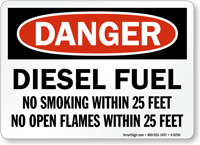 Diesel Fuel No Smoking Within 25 Feet Sign