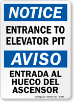 Entrance To Elevator Pit Bilingual Sign