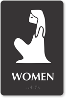 Folk Woman Braille Restroom Sign