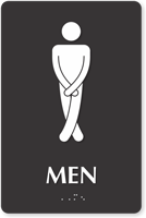 Cross legged Men's Bathroom Humor Sign