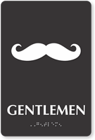 Gentlemen Mustache Braille Restroom Sign