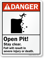 Open Pit Stay Clear Fall Severe Injury Sign