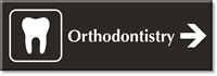 Orthodontistry Engraved Sign Tooth and Right Arrow Symbol