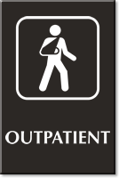 Outpatient Engraved Sign with Broken Arm Man Symbol