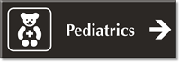 Pediatrics Engraved Sign Teddy and Right Arrow Symbol