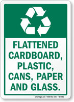 Flattened Cardboard Plastic Cans Paper And Glass Sign
