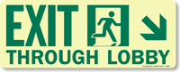 GlowSmart™ Exit Through Lobby Arrow Down Sign