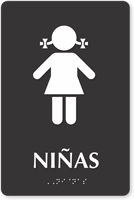 Ninas Spanish Braille Restroom Sign with Girl Pictogram