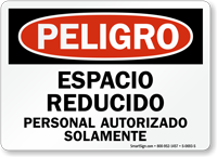 Peligro Espacio Reducido Personal Autorizado Solamente Spanish Sign