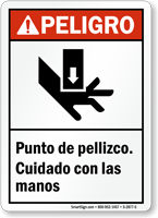 Spanish ANSI Peligro Punto De Pellizco Sign