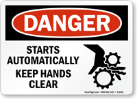 Danger Equipment Building Starts Stops Sign