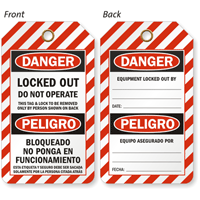 Bilingual OSHA Locked Out Do Not Operate Tag