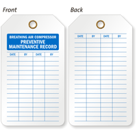 Breathing Air Compressor Preventive Maintenance Record 2 sided Tag