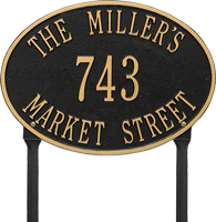 Hawthorne Oval Standard Lawn Address Plaque, Three Lines