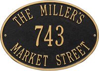 Hawthorne Oval Standard Wall Address Plaque, Three Lines