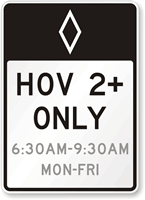 HOV 2+ Only (Symbol) Preferential Lane Sign